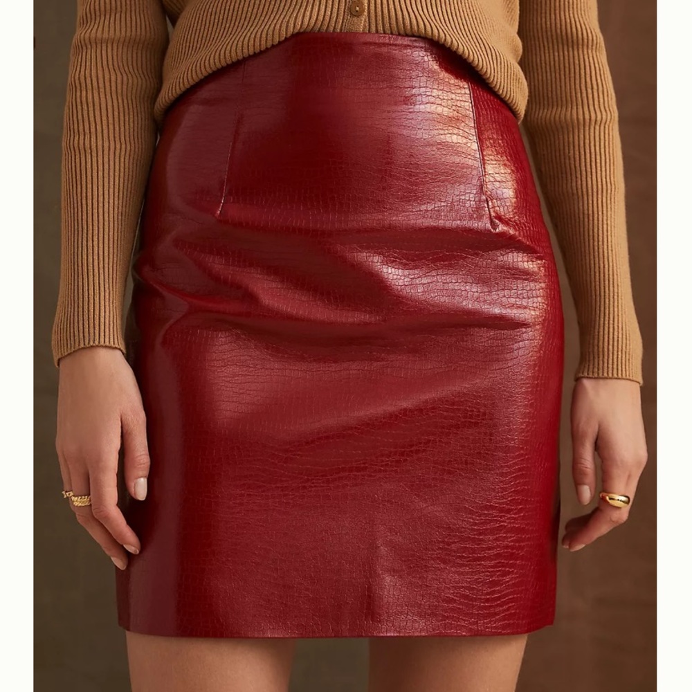 Anthropologie NWOT Size M Red Faux Leather Mini Skirt